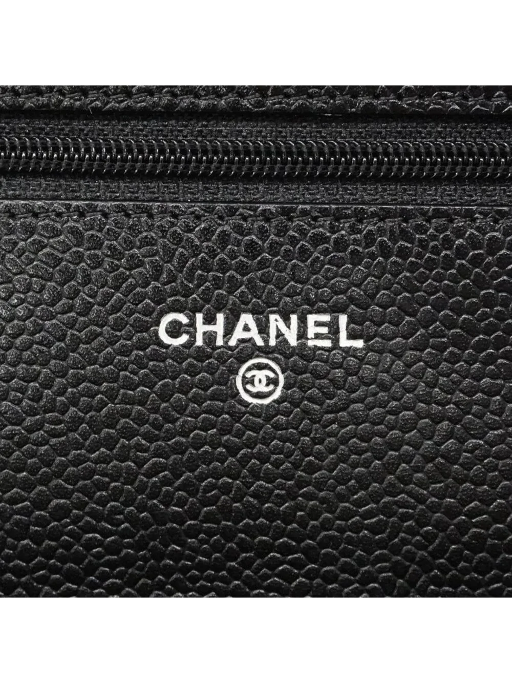 Chanel Shoulder Wallet Quilted Caviar Leather Black Silver